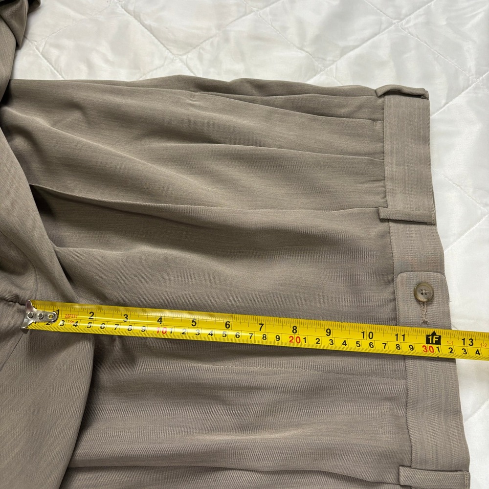 Perry Ellis Portfolio Mens 36x32 Taupe Brown Pleated Cuffed Dress Pants - Picture 10 of 12